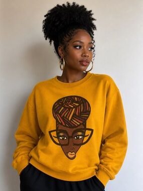 Afrocentric Graphic Sweatshirt - Mustard Yellow